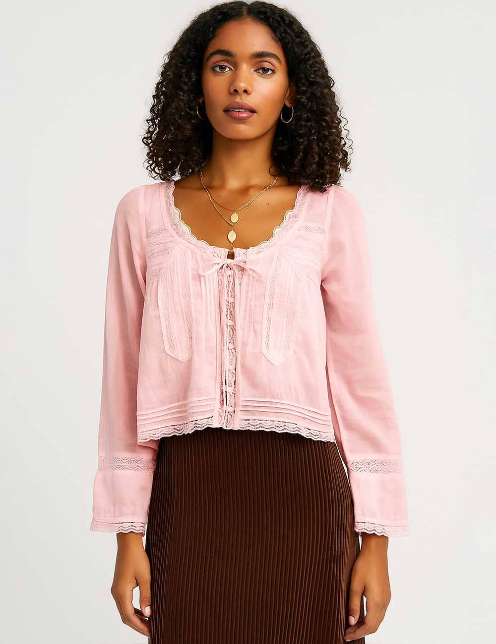 Sweetkama – wholesale Blouse – Women’s – Ladies U-Neck Lace Splice Hollow Out Blouse Top14