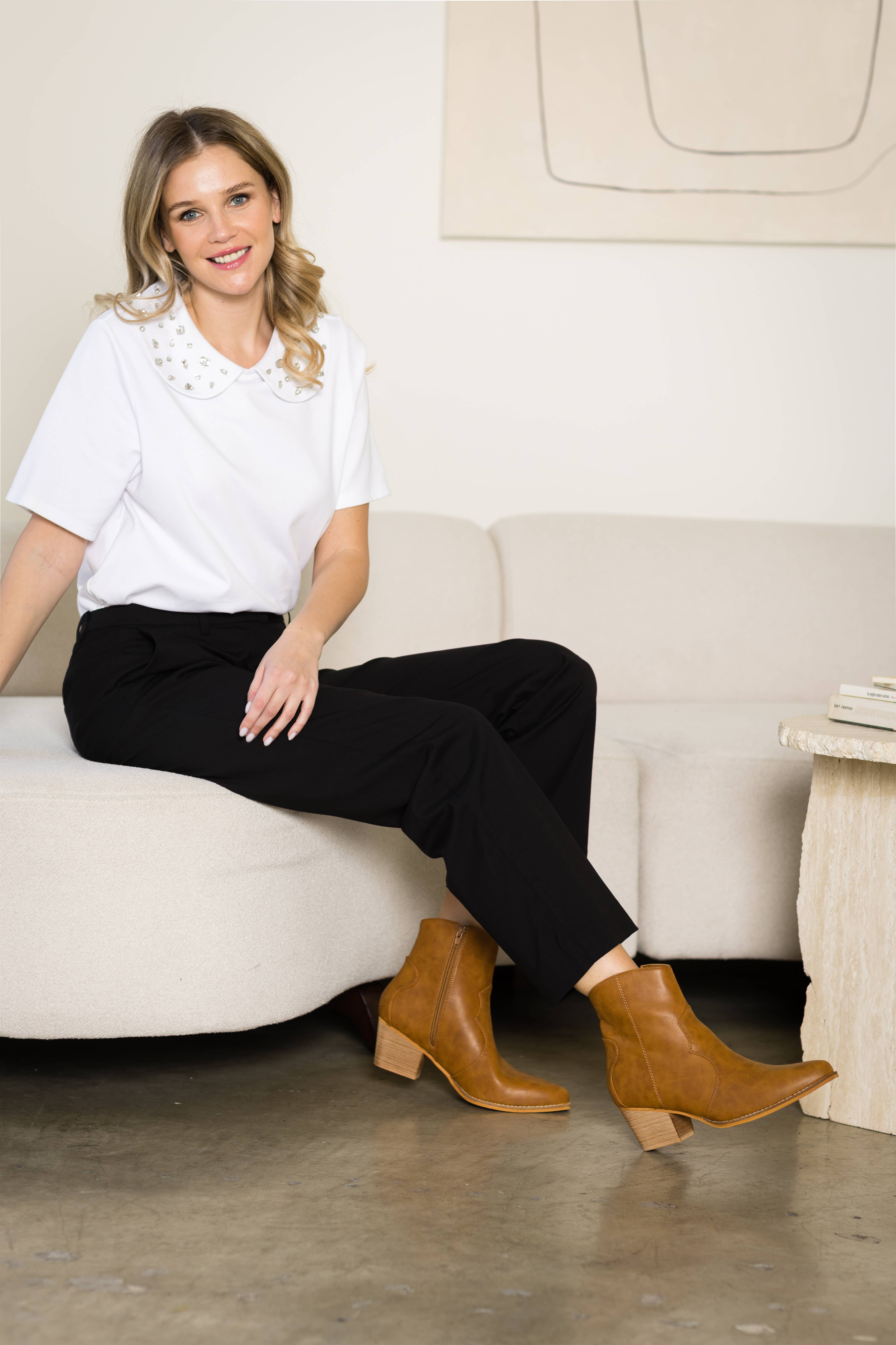 Shop Lev - Vente Bottines – femme - Bottes Western zippées en cuir PU à talons carrés pour femmes15