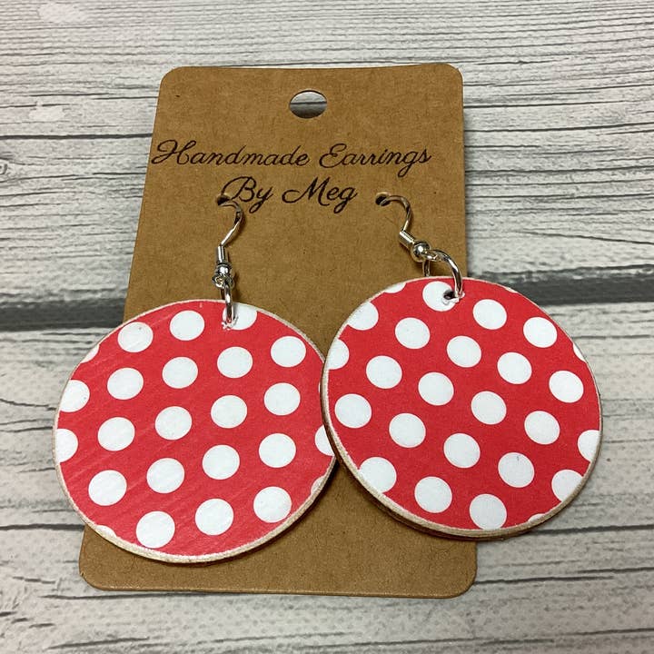 Polkadot rojo y blanco de 1.5 pulgadas para venta al por mayor de Handmade Earrings By Meg