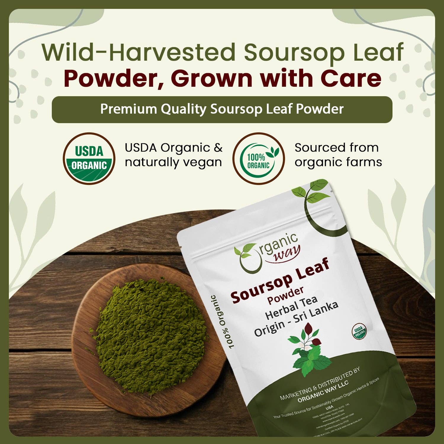 Organic Way LLC - Wholesale Protein/Superfood Powder - Soursop Leaf Coarse Powder - Herbal Tea | Organic, Vegan, Non GMO & Gluten Free | Resealable Bag, USDA & Kosher Certified | 100% Raw from Sri Lanka2