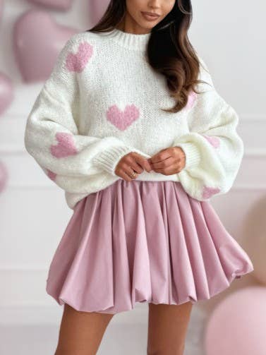 Valentine's Day pink heart balloon sleeves knit sweater for wholesale by Rosa Clothing