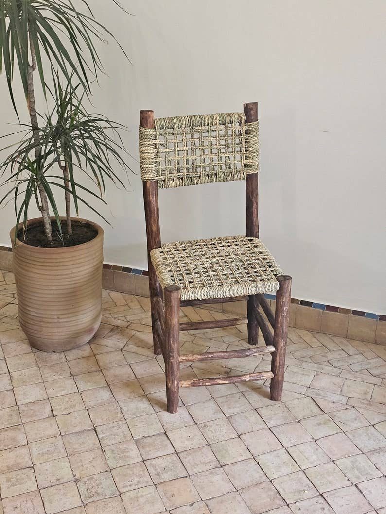 HandmadeBestSeller - Wholesale Chair - Handcrafted Moroccan Wooden Chair with Woven Palm Leaf Seat5