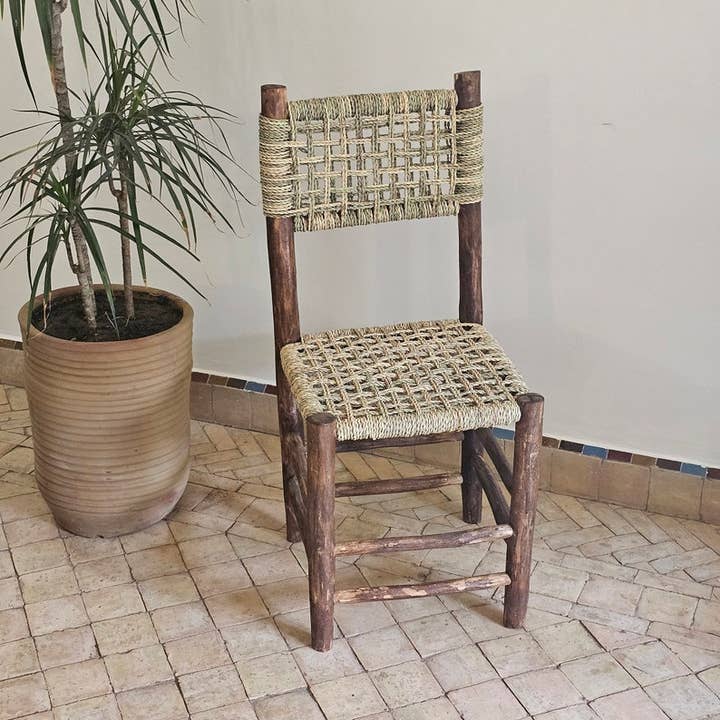 HandmadeBestSeller - Wholesale Chair - Handcrafted Moroccan Wooden Chair with Woven Palm Leaf Seat5