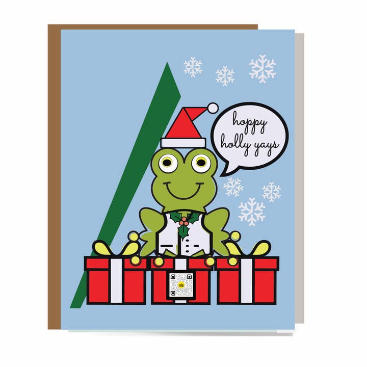 Hoppy Holly Yays - Frog Pun Original Music Holiday Card for wholesale by Smile Songs
