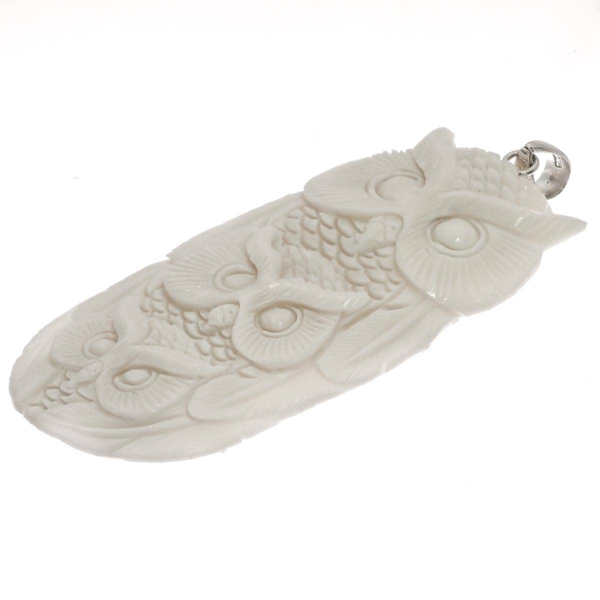 FifiRose - Wholesale Pendant/Charm Necklace - 925 silver owl trio wisdom bison bone hand carving sterling pendant, 3 3/4"2
