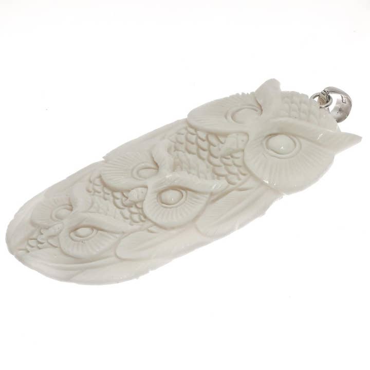 FifiRose - Wholesale Pendant/Charm Necklace - 925 silver owl trio wisdom bison bone hand carving sterling pendant, 3 3/4"2