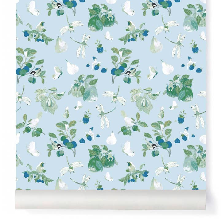 GARDEN PARTY tapet i himmelfarve for engroshandel hos Little Cabari