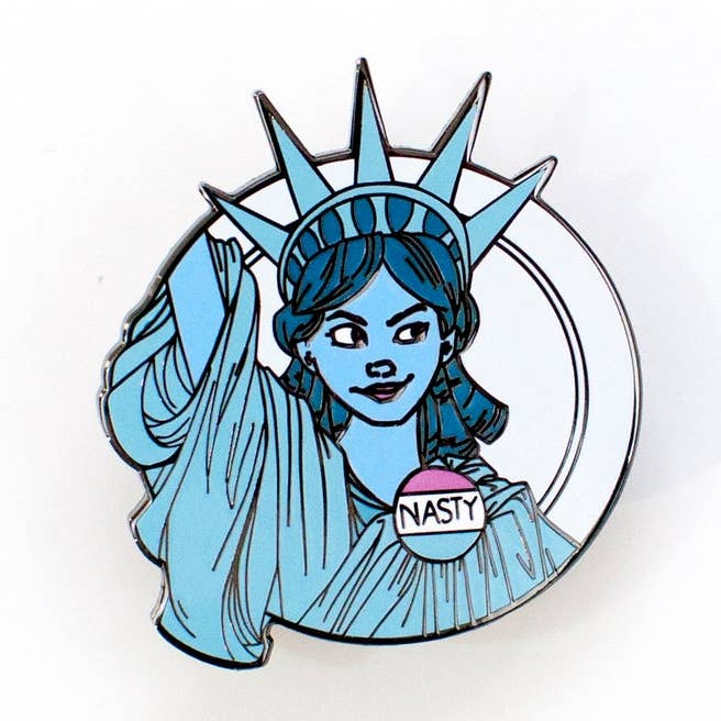 Nasty Lady Liberty - Enamel Pin for wholesale by Karen Hallion Illustration