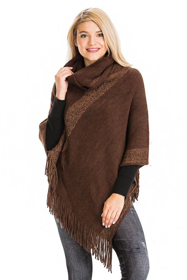 Cap Zone – wholesale Poncho – Women's – Tinsel Cowl Neck Fringed Poncho8