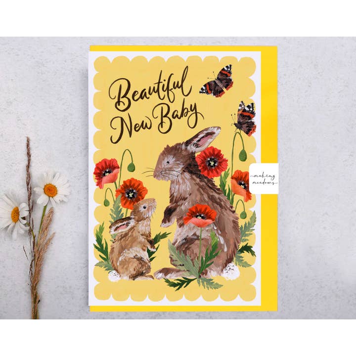New Baby Card | Magnifique carte de voeux pour bébé lapin pour la vente par Making Meadows Ltd