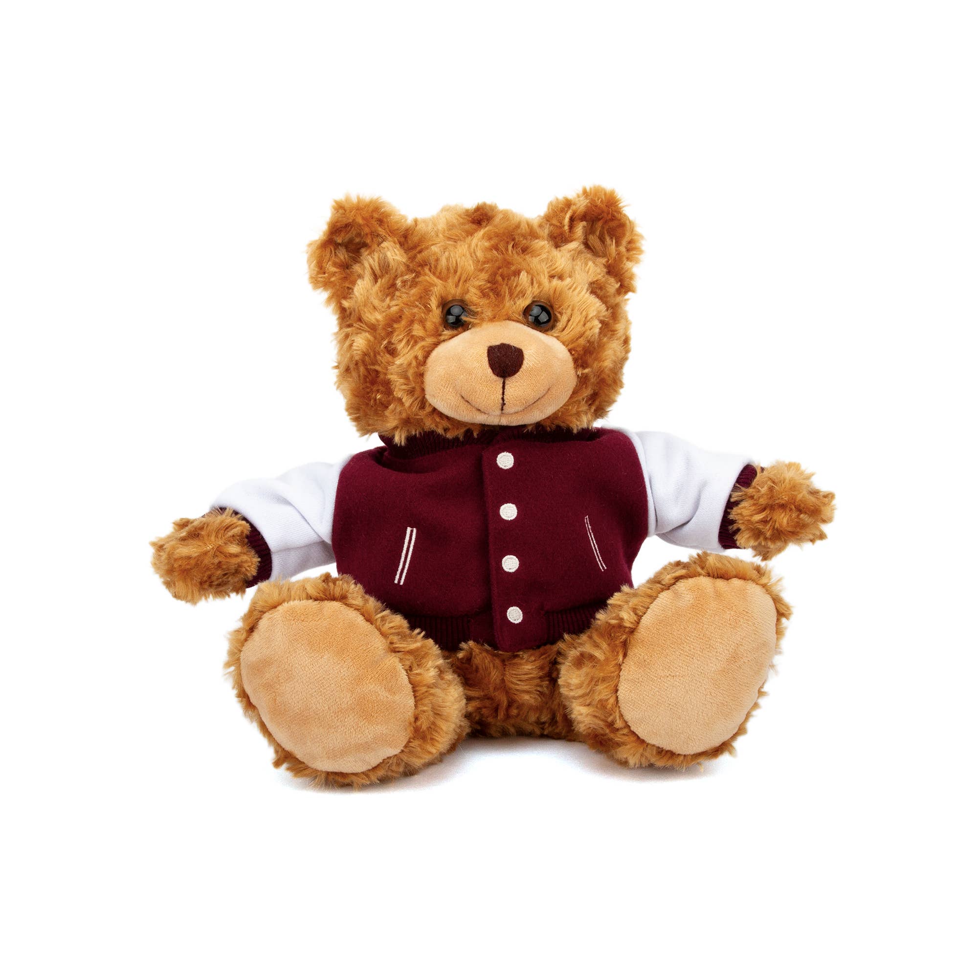Plushland - Venta al por mayor Peluche - Niños y bebés - Oso de Peluche Mocha de 11" con Chaqueta Universitaria Personalizable1