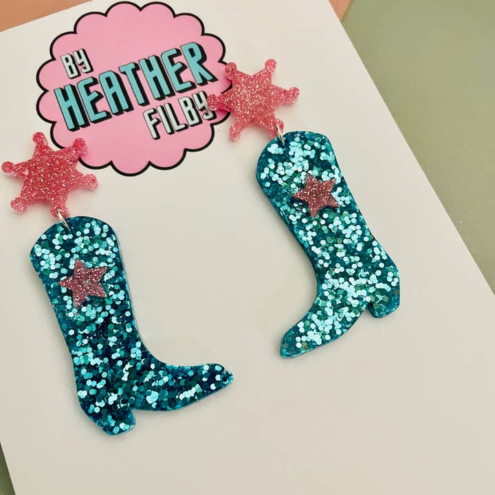 By Heather Filby - Wholesale Dangle Earrings - Cowboy Boot Glitter Earrings (MORE COLOURS) - Best Seller31