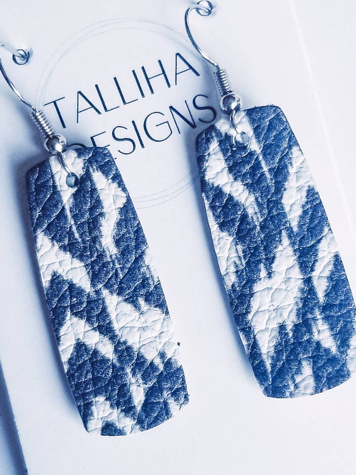 Pendiente Jessica con barra de cuero genuino blanco y granito para venta al por mayor de Talliha Designs