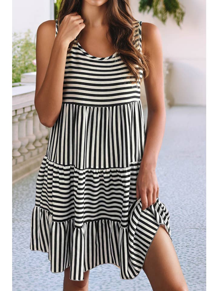 Little Daisy Closet - Wholesale Dress - Women's - LDC Stripe U Neck Sleeveless Loose Fit Mini Dress