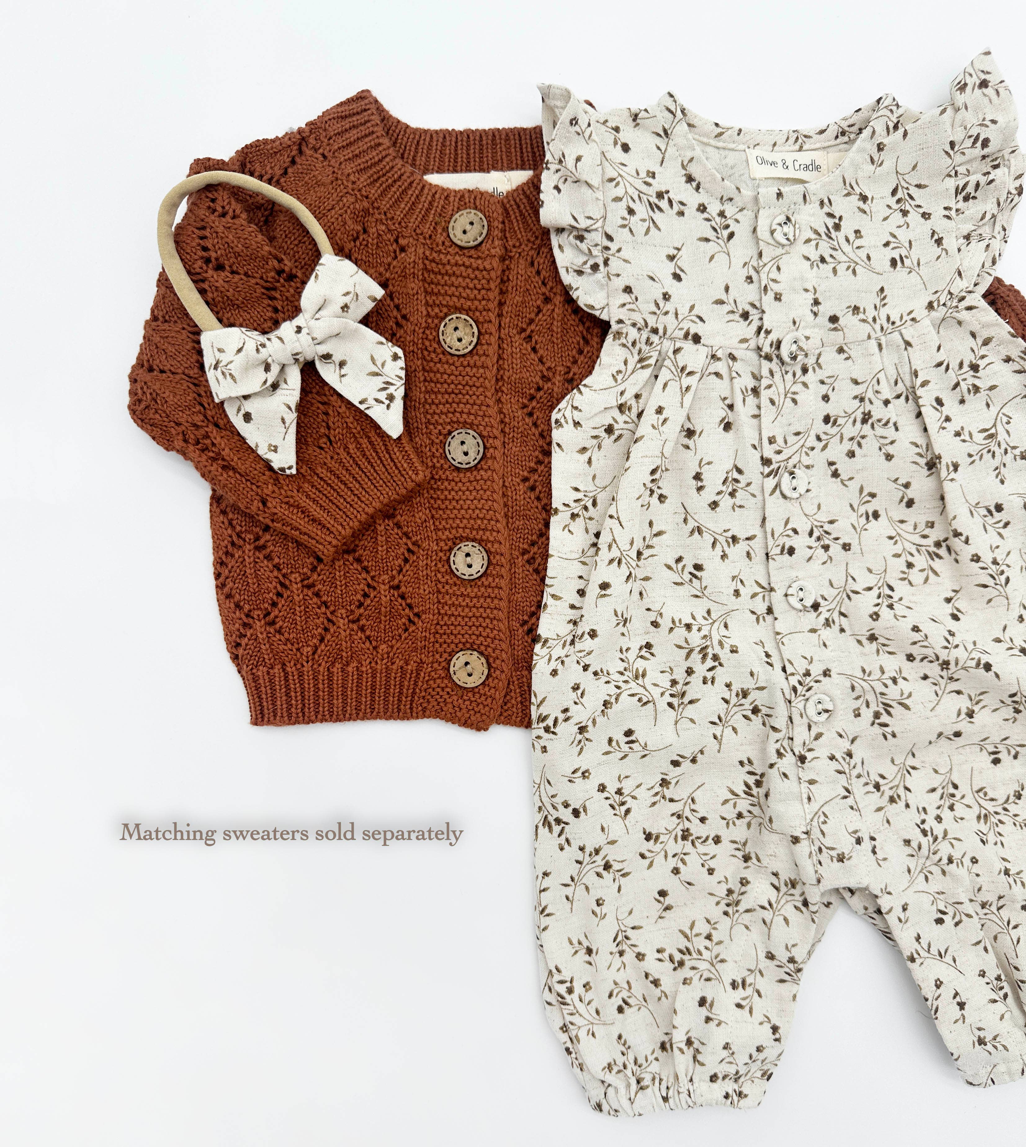 OLIVE & CRADLE - Wholesale Jumpsuit - Baby - Wheat Floral Jennifer + Bow3