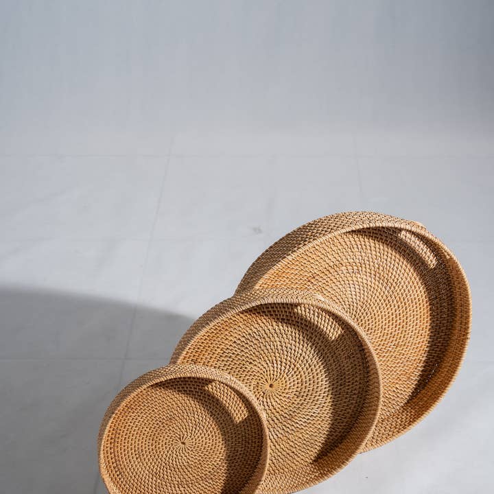 Office Objets - Wholesale Basket - Set of three handcrafted Indonesian wicker baskets in natural rattan (caramel)122