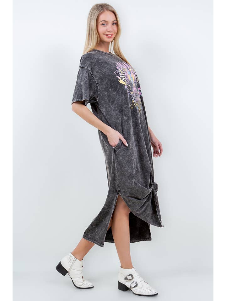 J.Her - Wholesale Dress - Women's - MineralWash Graphic Casual Dress FREE BIRD HD5711..6