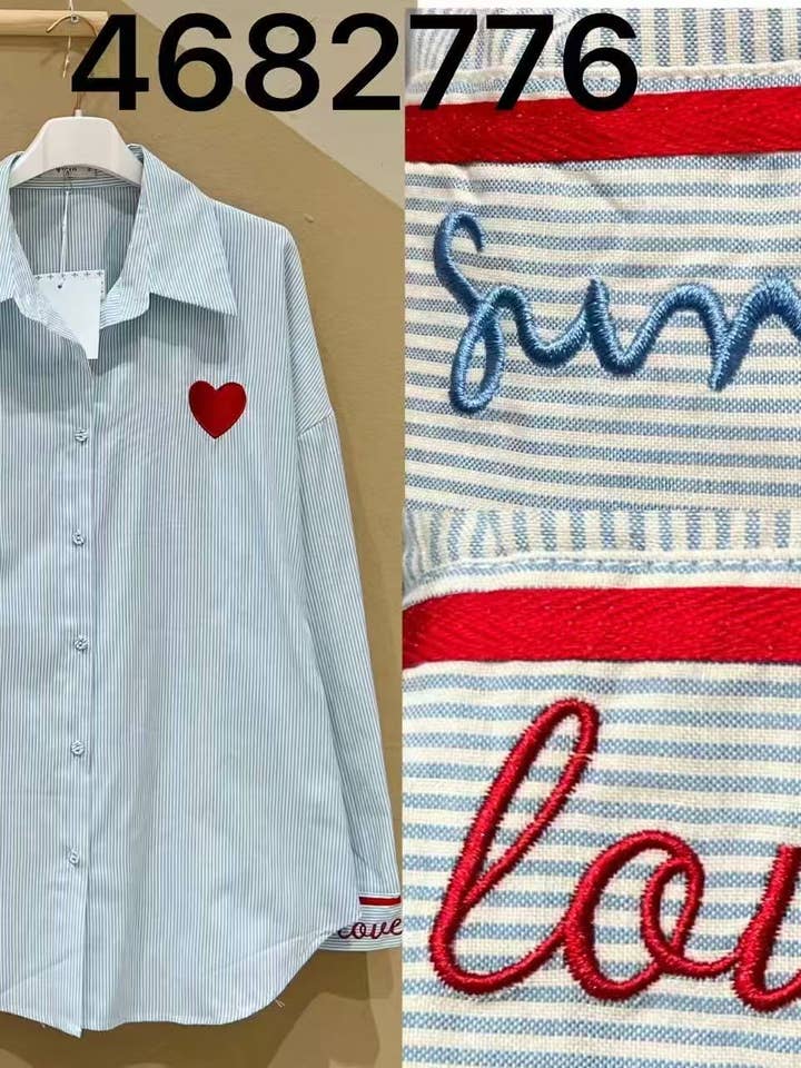 Camisa de rayas con cuello y detalles bordados en talla grande para venta al por mayor de Chilli Girl Collection