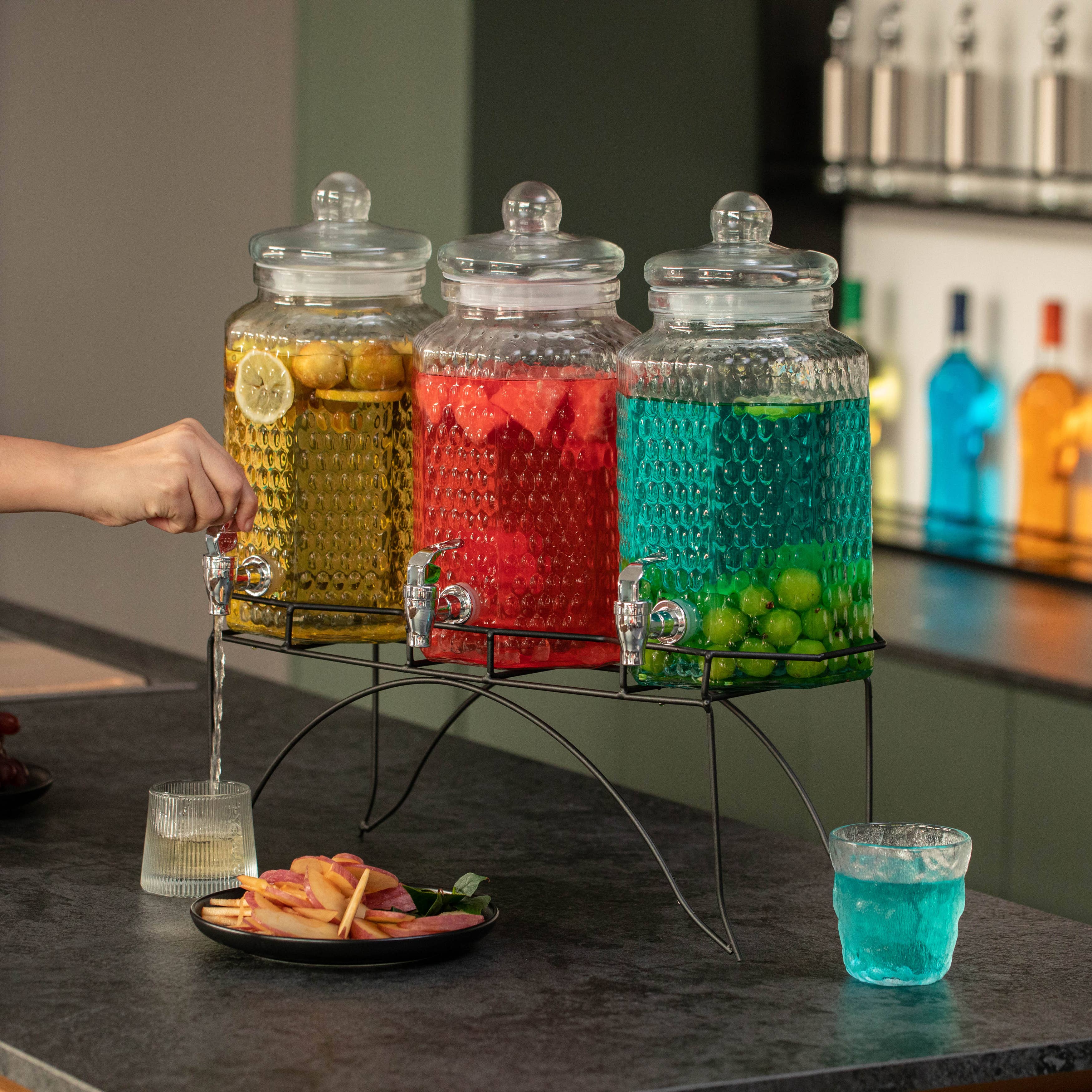 Quickway Imports - Wholesale Drink Dispenser - Basicwise 3-Piece Glass Drink Dispenser Set with Metal Stand2