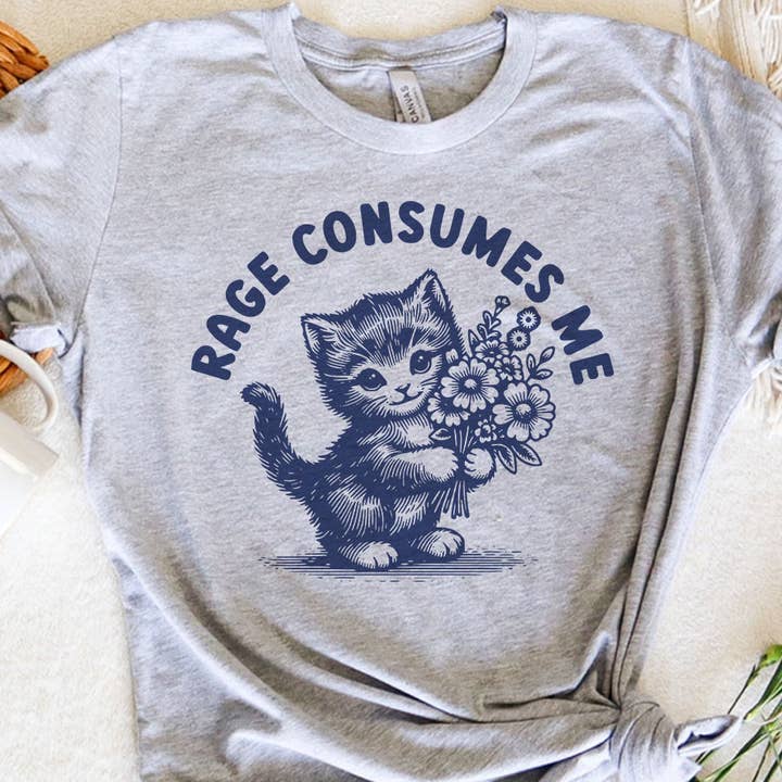 House Of Rodan - Vente T-shirt à imprimés – femme - La rage me consume chaton - T-shirt animal drôle et bizarre