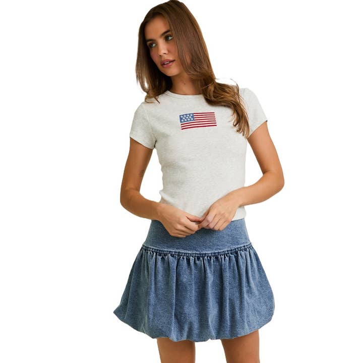 Short Sleeve T-Shirt with American Flag Embroidery Patch for wholesale by Apolline