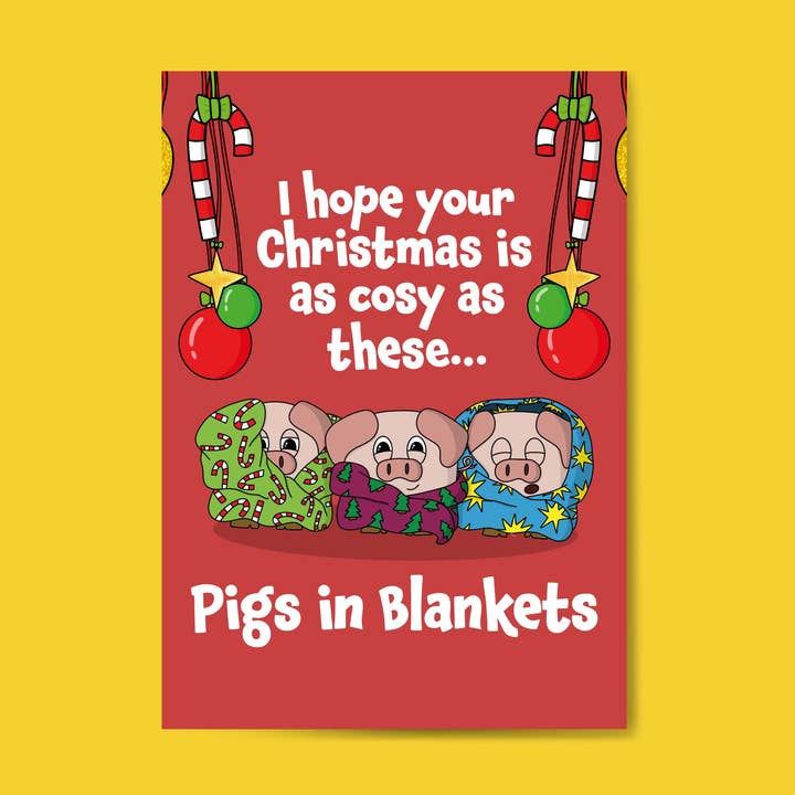 Biglietto natalizio con maiali in coperta per la vendita all'ingrosso da parte di BeckiLamby