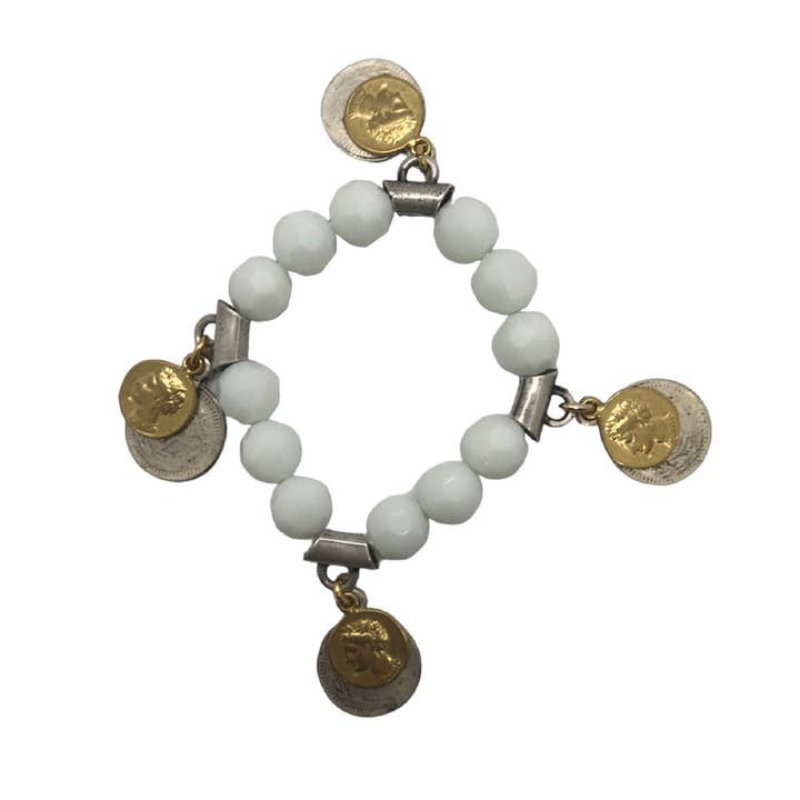 Bracelet élastique en cristal blanc+anciennes pièces Mix pour la vente par Gloria Mago