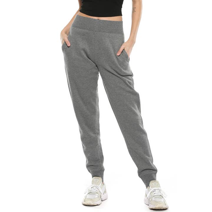 Høj talje elastisk linning Fleece Joggers Heather Grey for engroshandel hos Urban Look