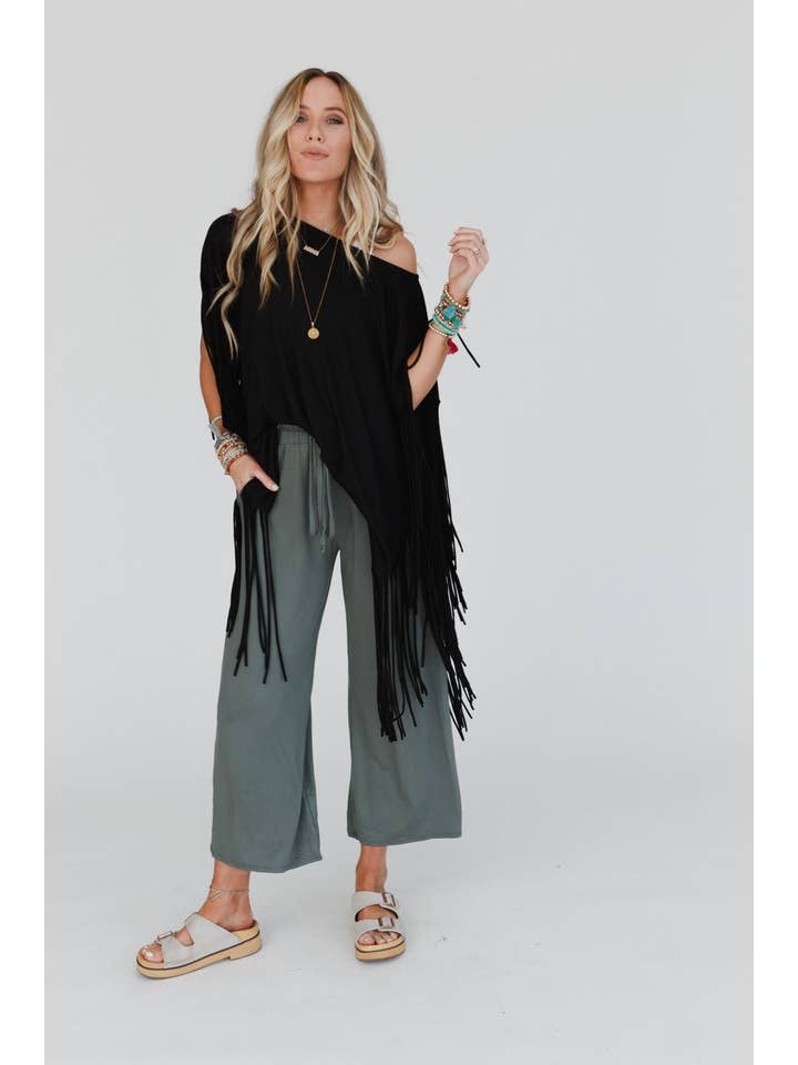 Three Bird Nest - Wholesale Tunic - Women's - Showstopper Fringe Top - Black
