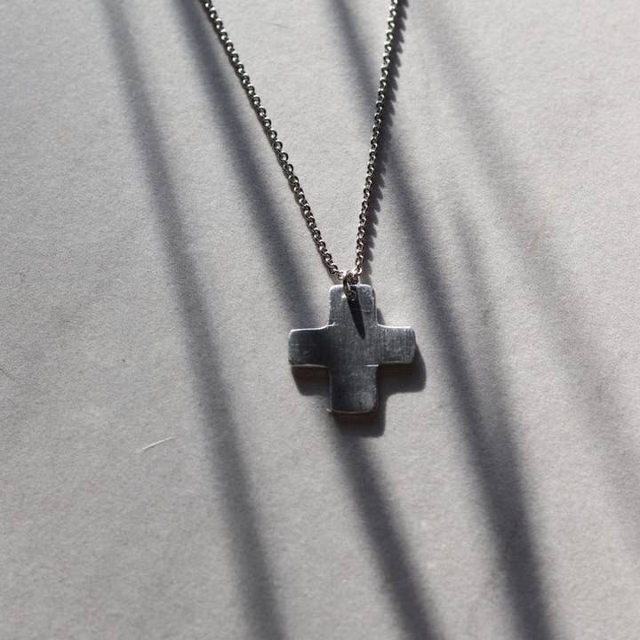 Cedar and Cypress Designs - Wholesale Pendant/Charm Necklace - Chunky Silver Aluminum Cross Necklace