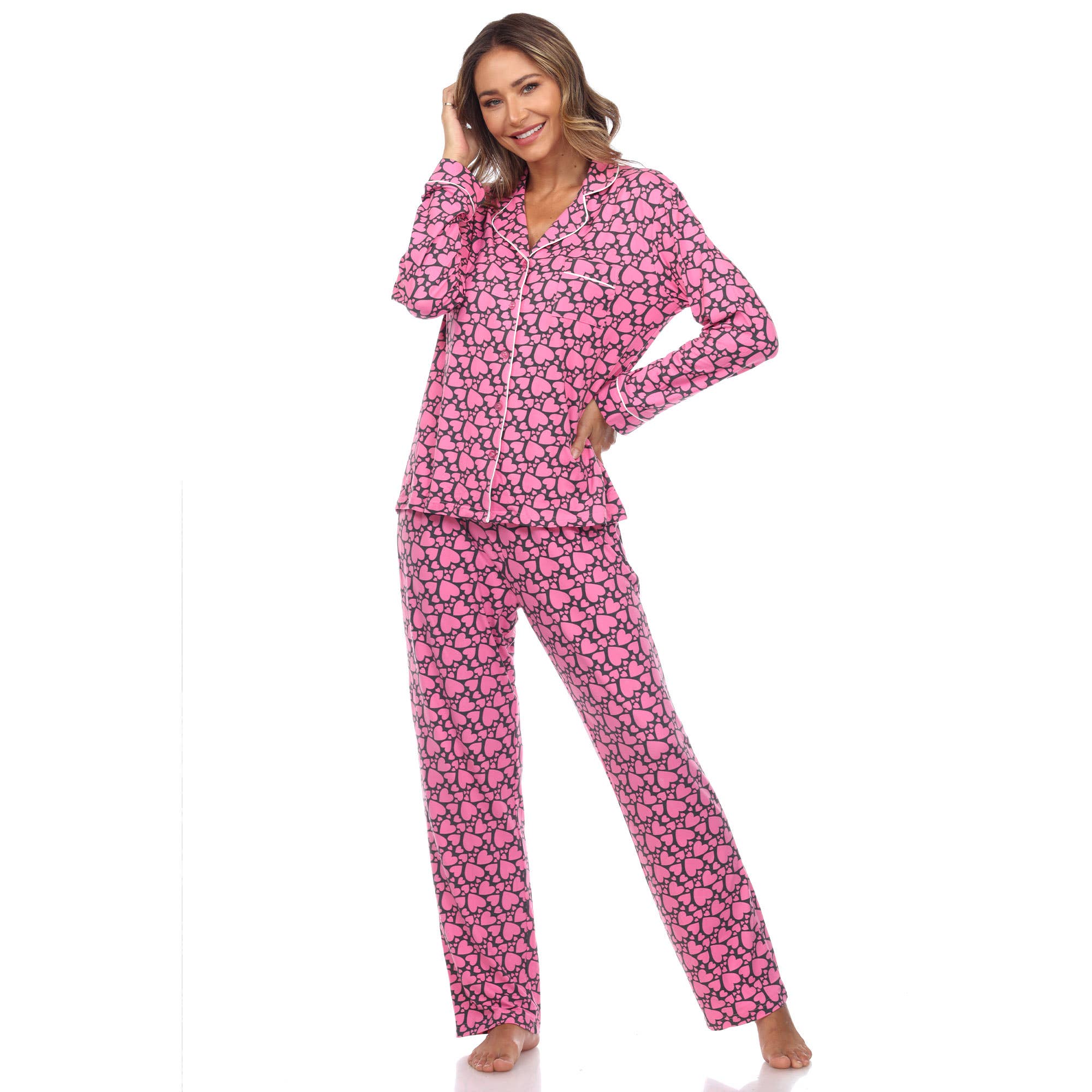 WHITE MARK - Wholesale Pyjamaset - Dames - Pyjamaset met lange mouwen en hartprint voor dames4