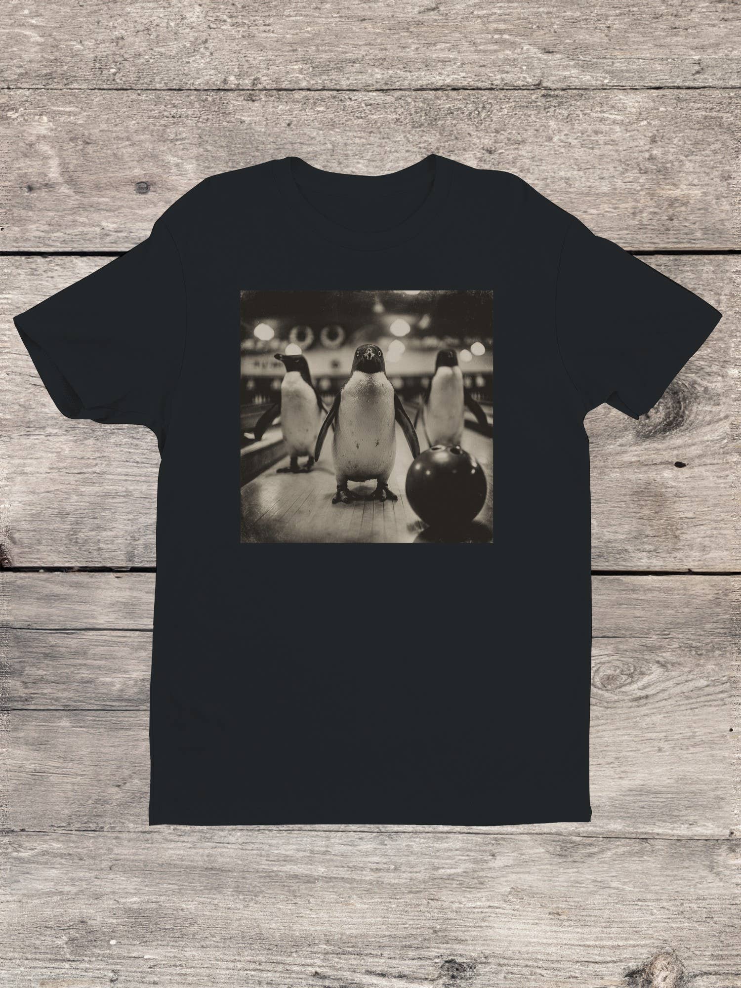 Swift Retail - Wholesale T-Shirt - Men's - Bowling Penguins Vintage Scene Men's T-shirt0