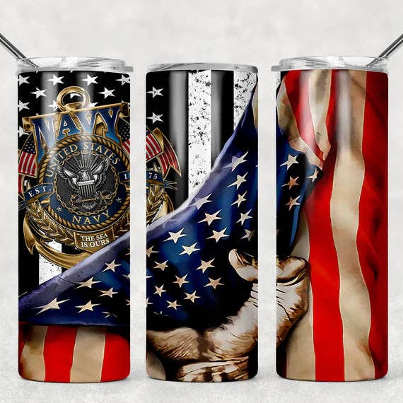 Navy with flag for wholesale by Triple D's Tumblers n More