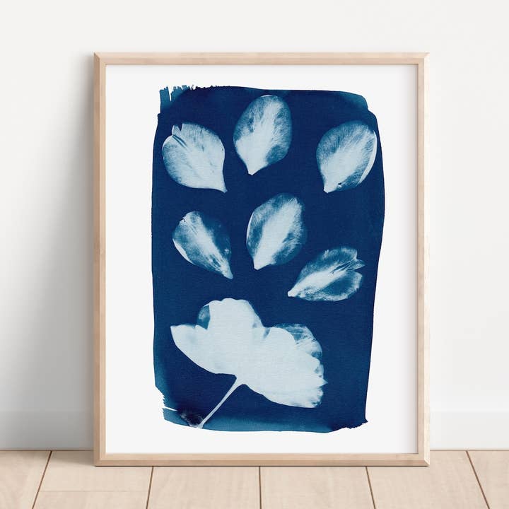 "Falling Petals" Blue Floral Fine Art Print 8"x10" Unframed for wholesale by Far Mountain Studio