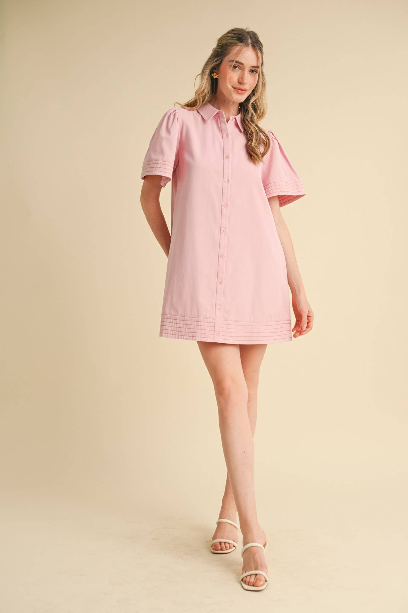 &MERCI - Wholesale Dress - Women's - SHORT SLEEVE BUTTON DOWN MINI DRESS MDR35723