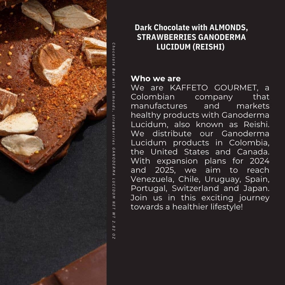 Kaffeto Gourmet USA - Wholesale Chocolate Bar - dark chocolate bar with almond, strawberries and ganoderma4