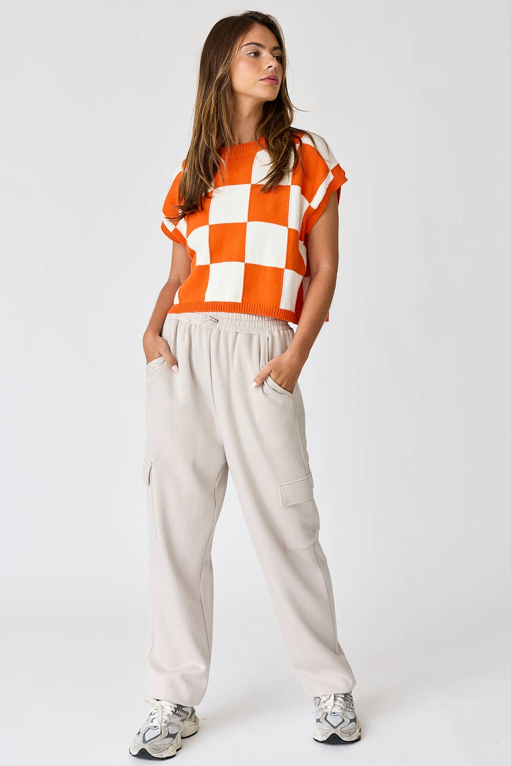 Papermoon - Vente Haut en maille – femme - PT18159 - Haut en tricot à carreaux à coupe ample Hannah0