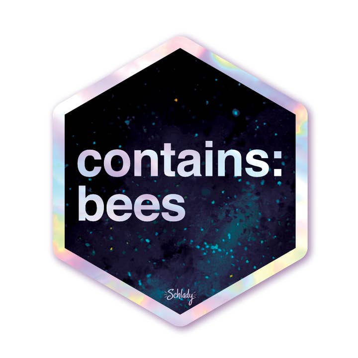 Schlady - Wholesale Sticker - Contains Bees - Holographic Hexagon Sticker