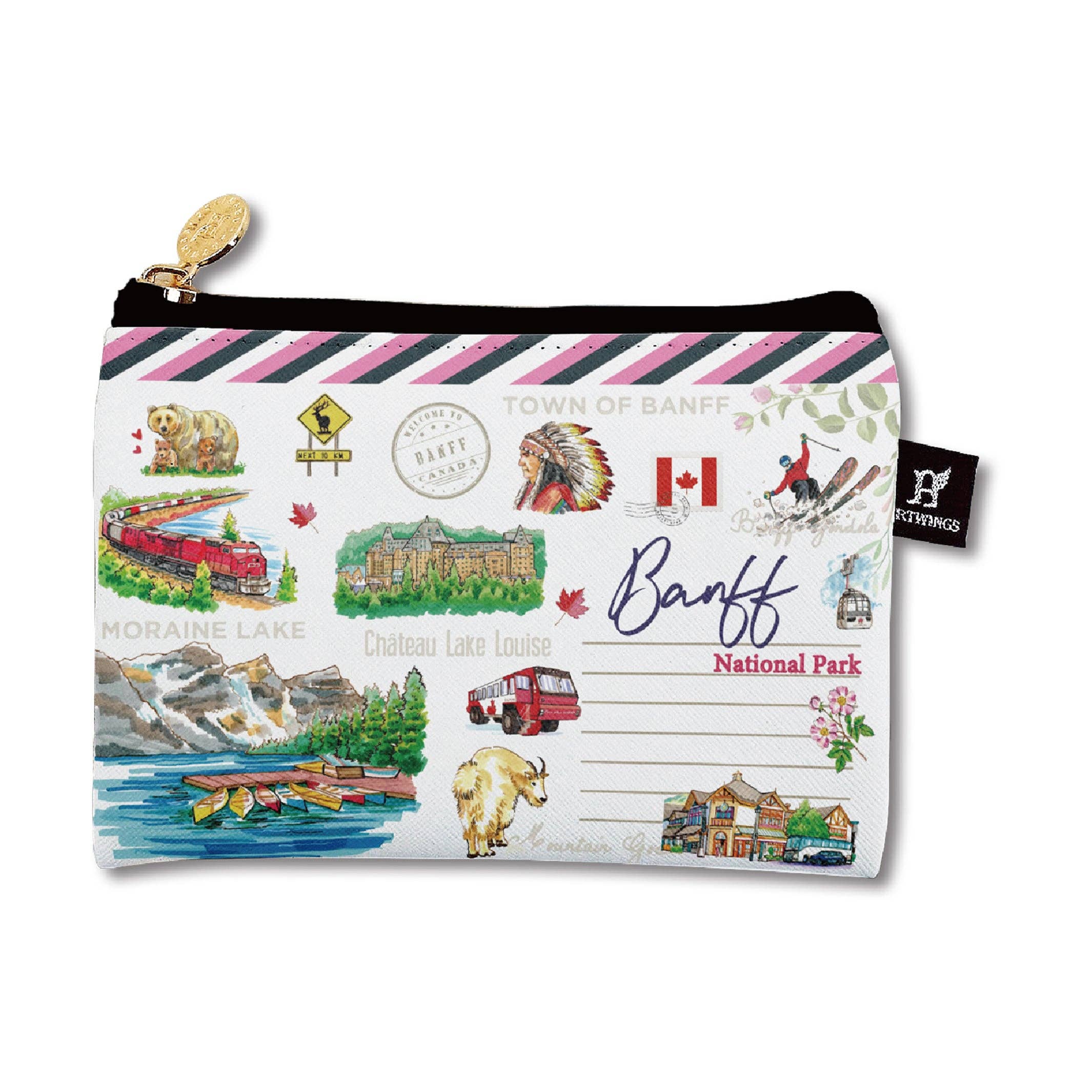 Northern Icons Canada - Wholesale Pouch - Women's - Banff Illustrated Small Zipper Pouch – Travel Cosmetic & Accessory Bag6