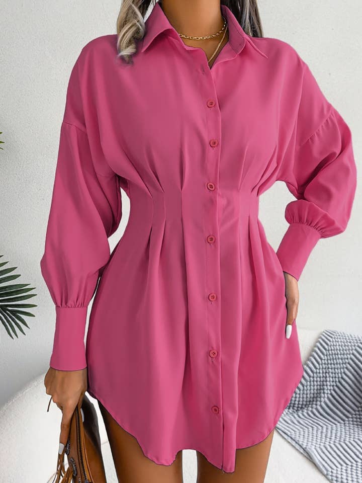 NINEXIS - Wholesale Dress - Women's - CWTSTL1200_LANTERN SLEEVE WAIST ASYMMETRIC SHIRT DRESS6