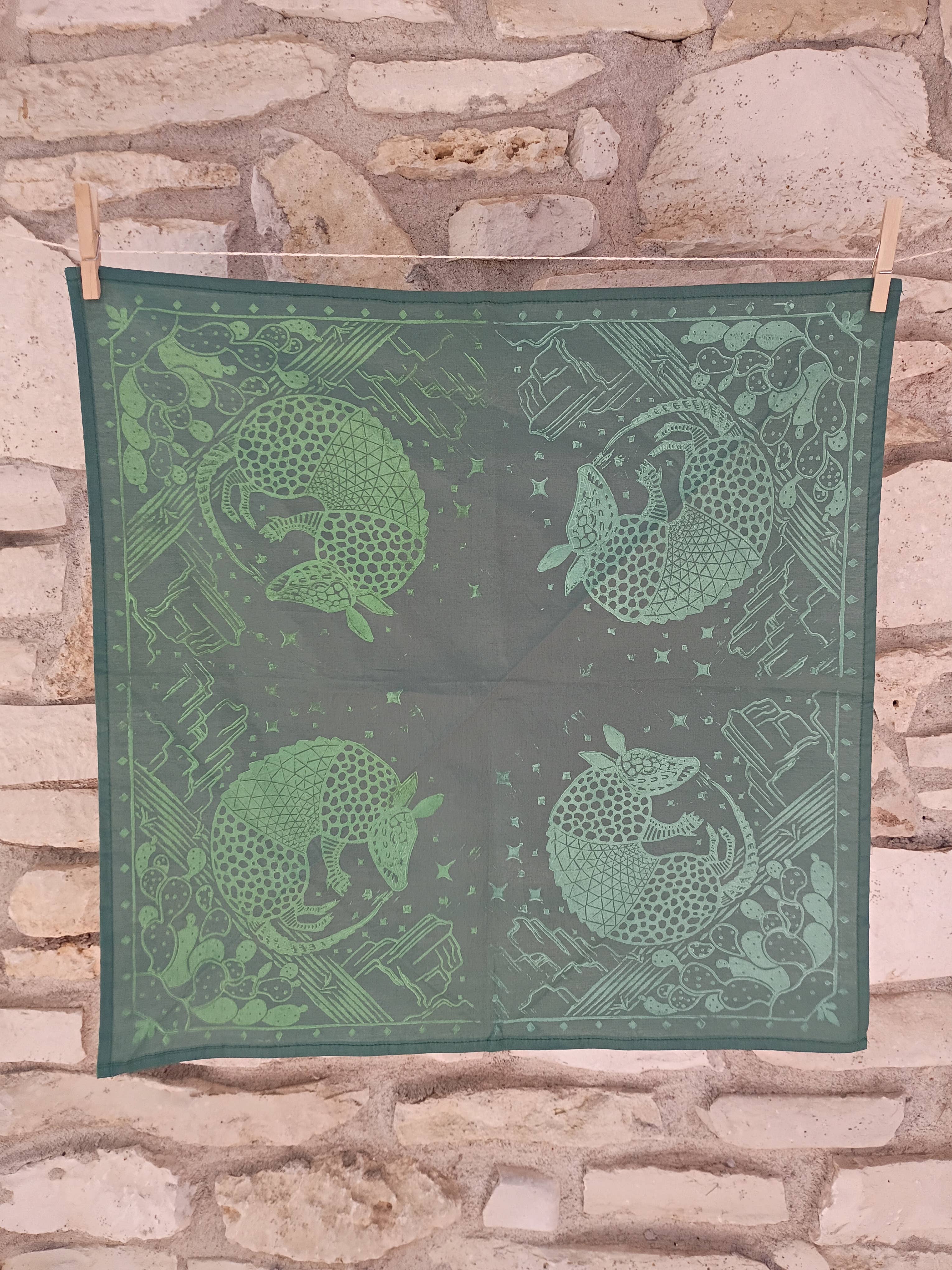 Blind Bird Ink - Wholesale Bandana - Unisex - Armadillo Linocut Bandana3