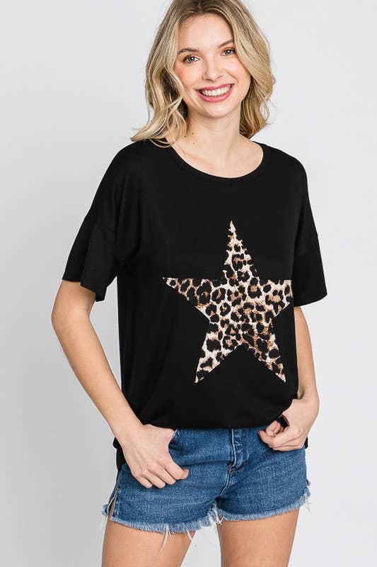 HEIMISH - Vendita all'ingrosso Tunica - Donna - ST1877-11 TOP CON STAMPA ANIMALE LEOPARDO E PATCH A STELLA1