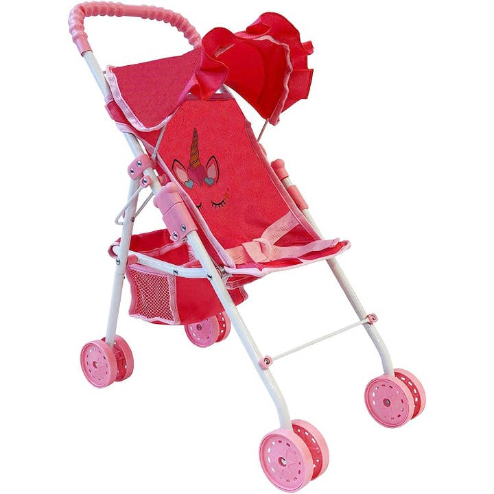 The New York Doll Collection - Wholesale Doll Stroller - Kids - My First Doll Stroller with basket and hood pink hearts