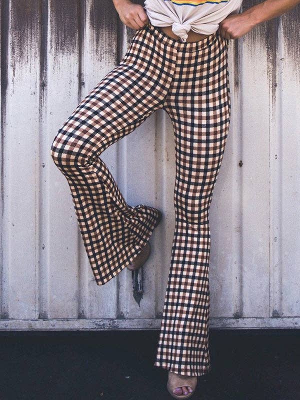 BROWN Flared Pants Plaid Pants Trousers for wholesale on Faire0
