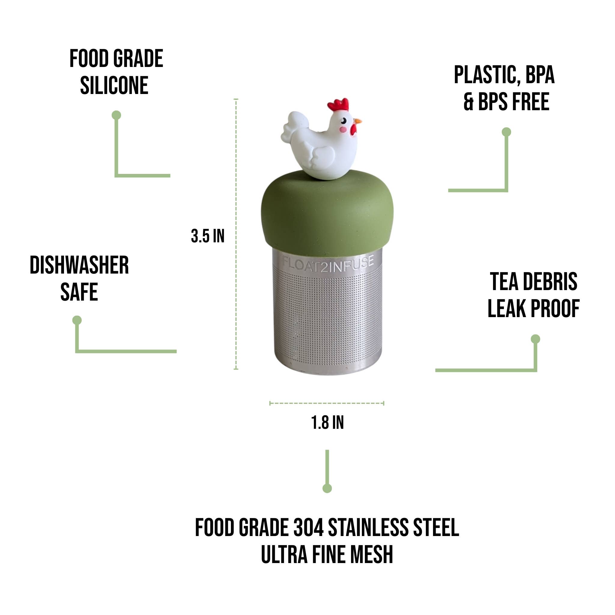 Float2infuse Tea Infuser - Wholesale Tea Strainer/Infuser - Chicken | Floating Tea Steeper | Green Base | White3