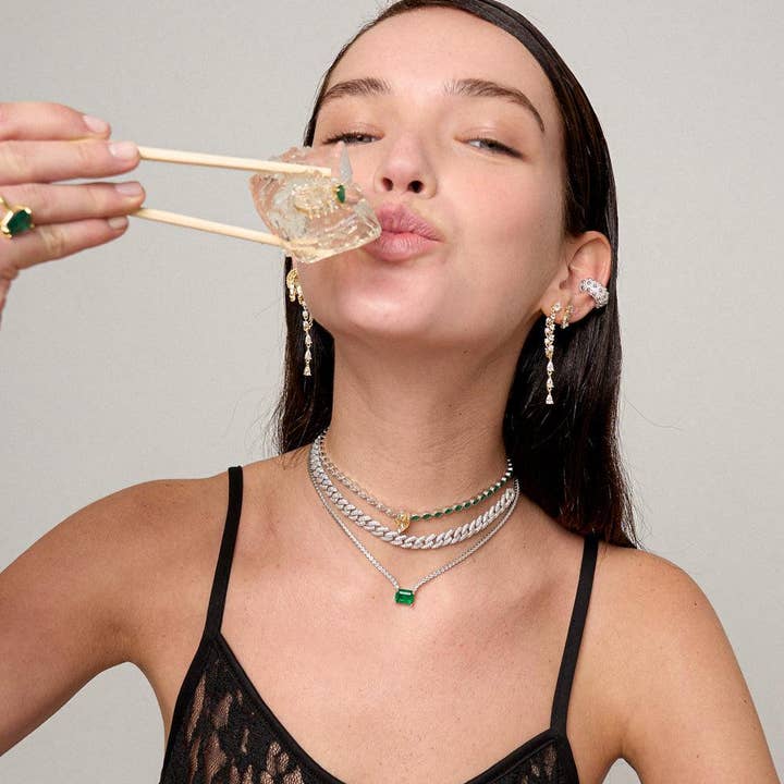 Selen Jewels – Engroshandel Halskæde med vedhæng – Smaragd Tennis Moissanit Halskæde3