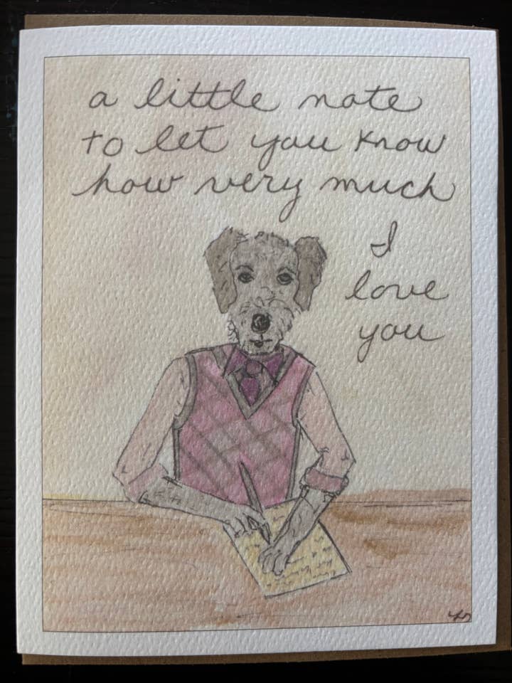 En lille seddel jeg elsker dig hundekort for engroshandel hos Bernie Street Studios