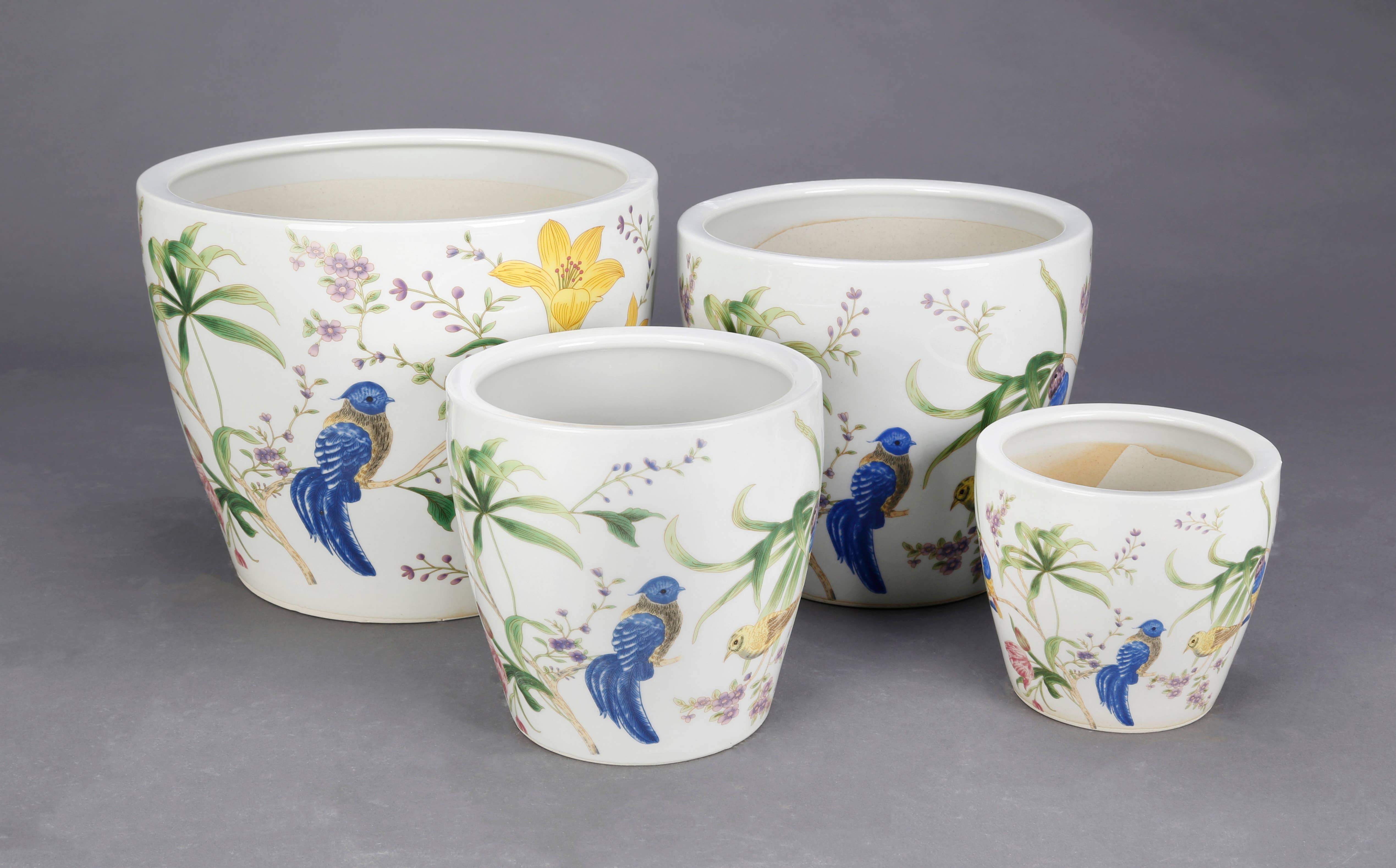 AA Importing - Vente Pot - Ensemble de 4 pots de fleurs et oiseaux
