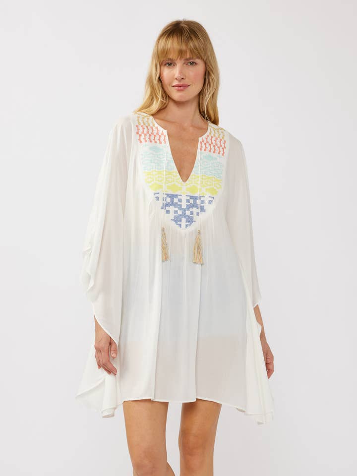 Bohemian Embroidered Bib Tunic Mini Dress for wholesale by Lovestitch