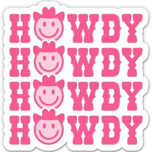 Howdy Wetsern Looking Smiley Face Pink Vandtæt klistermærke for engroshandel hos Lyrical River Designs